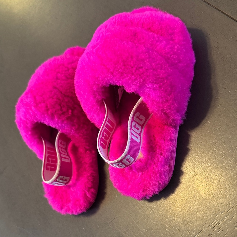 UGG Vibrant Pink Fluffy Slides